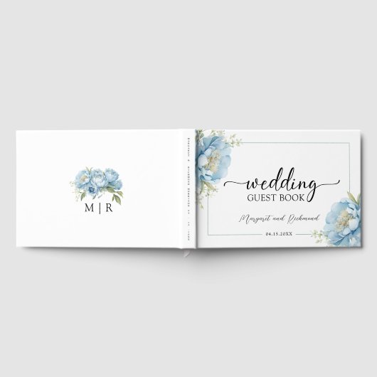 Dusty Blue Peony Floral Wedding Gästebuch (Voll)