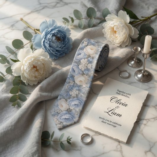 Dusty Blue Peony Floral Wedding Krawatte