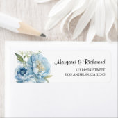 Dusty Blue Peony Floral Wedding Rücksendeadresse (Insitu)