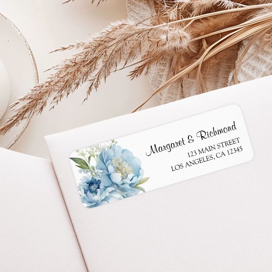 Dusty Blue Peony Floral Wedding Rücksendeadresse
