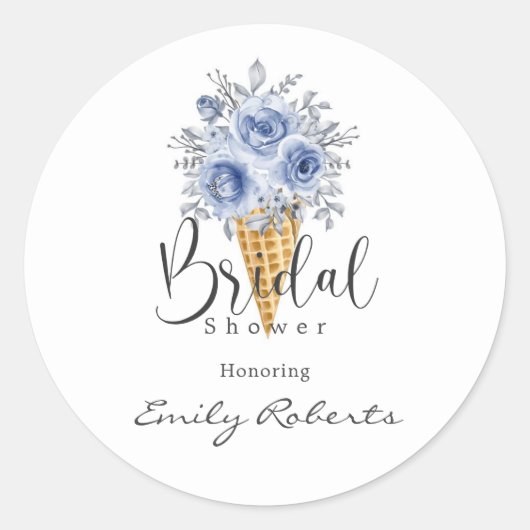 Dusty Blue Peony Ice Creme Cone Brautparty Runder Aufkleber (Vorderseite)