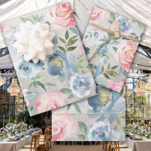 Dusty Blue Peony & Pink Roses Garden Geschenkpapier Set