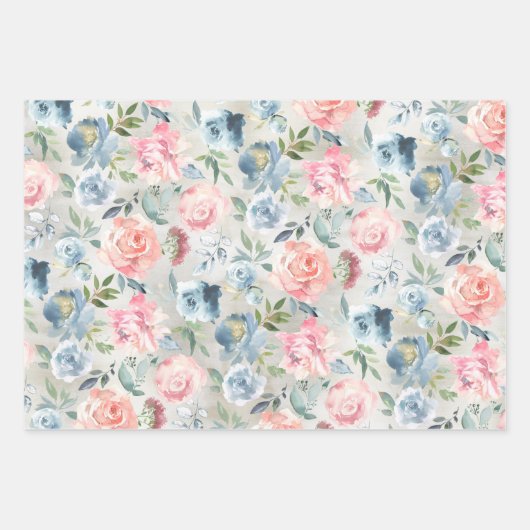 Dusty Blue Peony & Pink Roses Garden Geschenkpapier Set (Vorderseite 2)