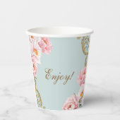 Dusty Blue Peony Rokoko Floral Baby Shower Pappbecher (Vorderseite)
