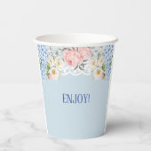 Dusty Blue Peony Romantic Hydrangea Brautparty Pappbecher (Rückseite)