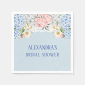 Dusty Blue Peony Romantic Hydrangea Brautparty Serviette (Vorderseite)