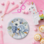 Dusty Blue Peony Rose Botanical Floral Wedding Pappteller (Party)