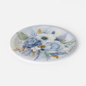 Dusty Blue Peony Rose Botanical Floral Wedding Pappteller (Schrägansicht)