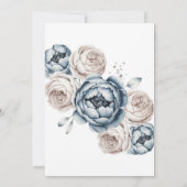 Dusty Blue Peony Rose & Glitzer Brautparty Einladung (Rückseite)