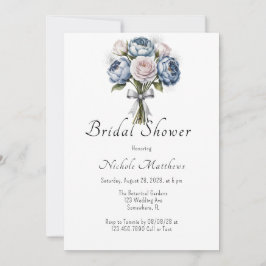 Dusty Blue Peony Rose & Glitzer Brautparty Einladung