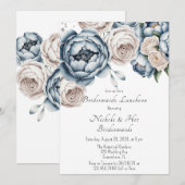Dusty Blue Peony Rose & Glitzer Bridesmaids Mittag Einladung (Vorne/Hinten)