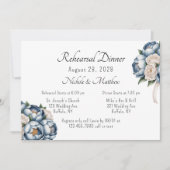 Dusty Blue Peony Rose Probe Dinner Einladung (Vorderseite)