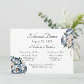 Dusty Blue Peony Rose Probe Dinner Einladung (Stehend Vorderseite)