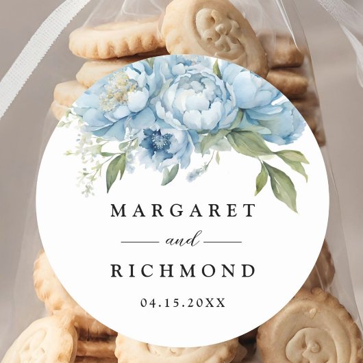 Dusty Blue Peony Runder Aufkleber