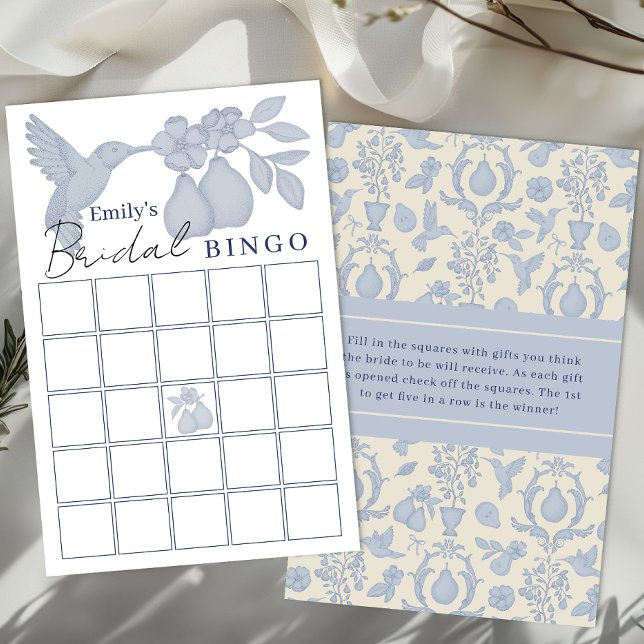 Dusty Blue Perfect Pear Brautparty Bingo Game (Bridal Shower Bingo)