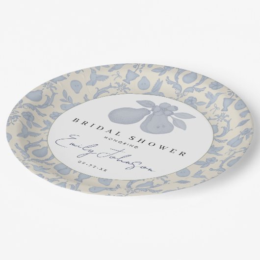 Dusty Blue Perfect Pear Brautparty Dinner Plate Pappteller (Schrägansicht)
