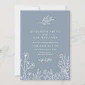 Dusty Blue Periwinkle Floral Elegante Hochzeit Einladung (Vorderseite)