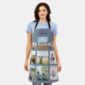 Dusty Blue Personalisiert Family Foto Collage Name Schürze (Getragen)