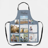 Dusty Blue Personalisiert Family Foto Collage Name Schürze (Vorderseite)