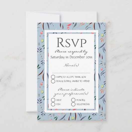 Dusty Blue Personalisiert Floral WEDDING RSVP Karte (Vorderseite)