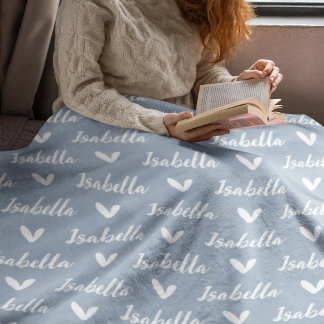 Dusty Blue Personalisiert Name Blanket mit Herz Fleecedecke