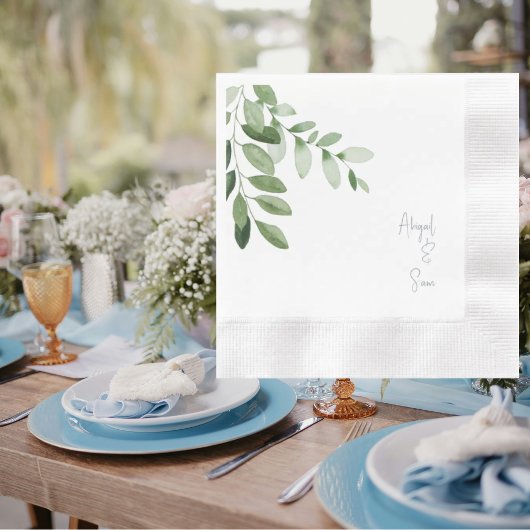 Dusty Blue Personalisiert Names White Wedding Serviette