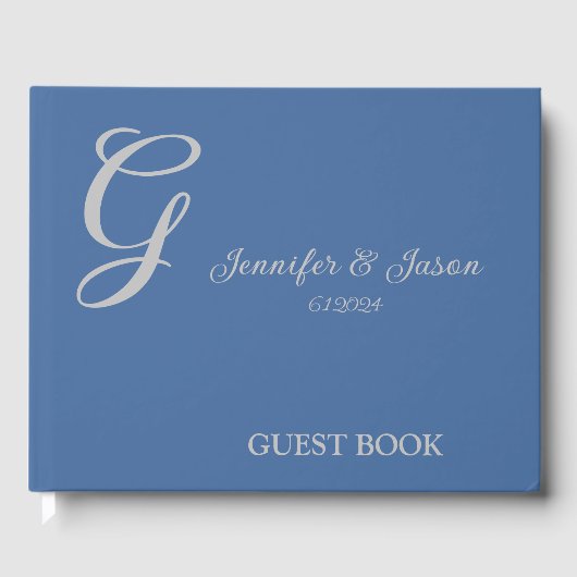 Dusty Blue Personalisiert Wedding Guest Book Gästebuch (Vorderseite)