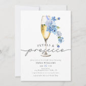 Dusty Blue Petals & Prosecco Brautparty Einladung (Vorderseite)