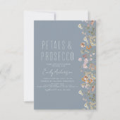 Dusty Blue Petals & Prosecco Brautparty Einladung (Vorderseite)