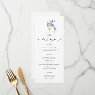 Dusty Blue Petals & Prosecco Wildblume Menu Cards Menükarte