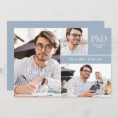 Dusty Blue PhD Grad 3 Foto Graduation Party Einladung (Vorne/Hinten)
