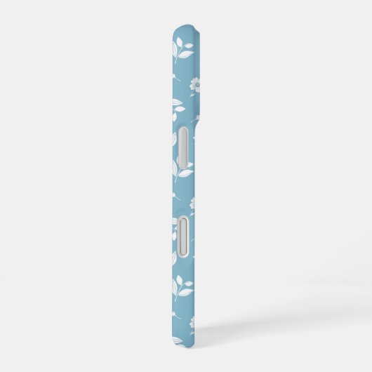 dusty blue phone cover with white flowers iPhone 16 hülle (Rechte Seite)