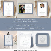 Dusty Blue Photo Boy First Communion Dankeskarte