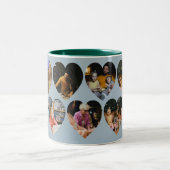 Dusty Blue Photo Collage Mug with Heart Frames Zweifarbige Tasse (Mittel)