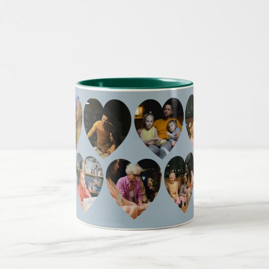 Dusty Blue Photo Collage Mug with Heart Frames Zweifarbige Tasse (Mittel)