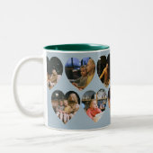 Dusty Blue Photo Collage Mug with Heart Frames Zweifarbige Tasse (Links)