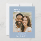 Dusty blue photo wedding Save the Date card (Vorderseite)