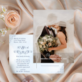 Dusty Blue Photo Wedding Thank You Postkarte