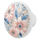 Dusty Blue Pink Blume Beige Boho Floral Keramikknauf (Rechts)