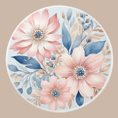 Dusty Blue Pink Blume Beige Boho Floral Keramikknauf
