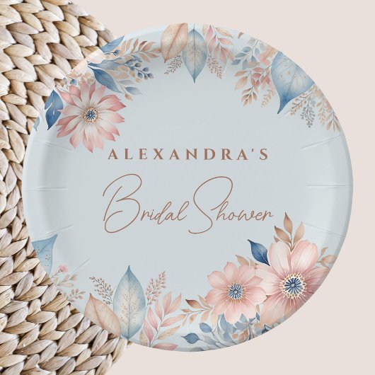 Dusty Blue Pink Blume Boho Chic Brautparty Pappteller