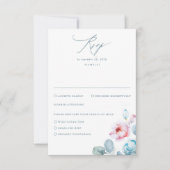 Dusty Blue Pink Blume Elegante Dreamy Wedding RSVP Karte (Vorderseite)