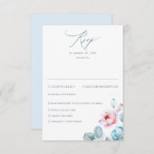 Dusty Blue Pink Blume Elegante Dreamy Wedding RSVP Karte (Vorne/Hinten)