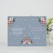 Dusty Blue Pink Blume Gold Frame Wedding Programm (Stehend Vorderseite)