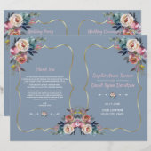 Dusty Blue Pink Blume Gold Frame Wedding Programm (Vorne/Hinten)