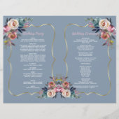 Dusty Blue Pink Blume Gold Frame Wedding Programm (Rückseite)