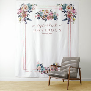 Dusty Blue Pink Blume Rose Gold Foto Stand Wandteppich