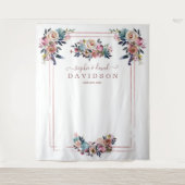 Dusty Blue Pink Blume Rose Gold Foto Stand Wandteppich (Vorderseite)
