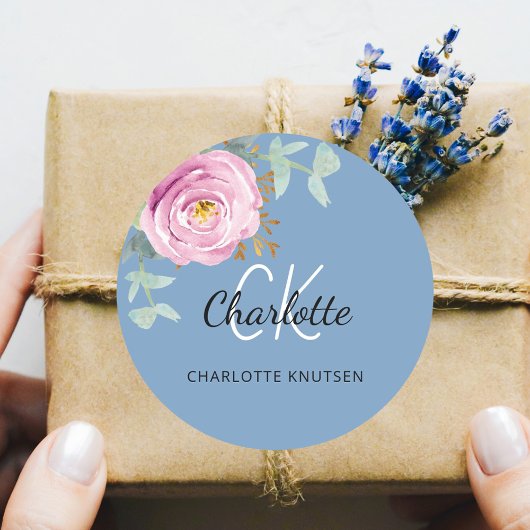 Dusty Blue Pink Blumeneukalyptus vielen Dank Runder Aufkleber