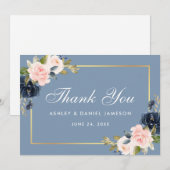 Dusty Blue Pink Blush Floral Gold Hochzeit Dankeskarte (Vorne/Hinten)